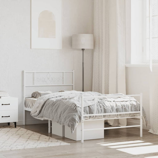 Metal Bed Frame with Headboard and Footboard White 92x187 cm Single Size