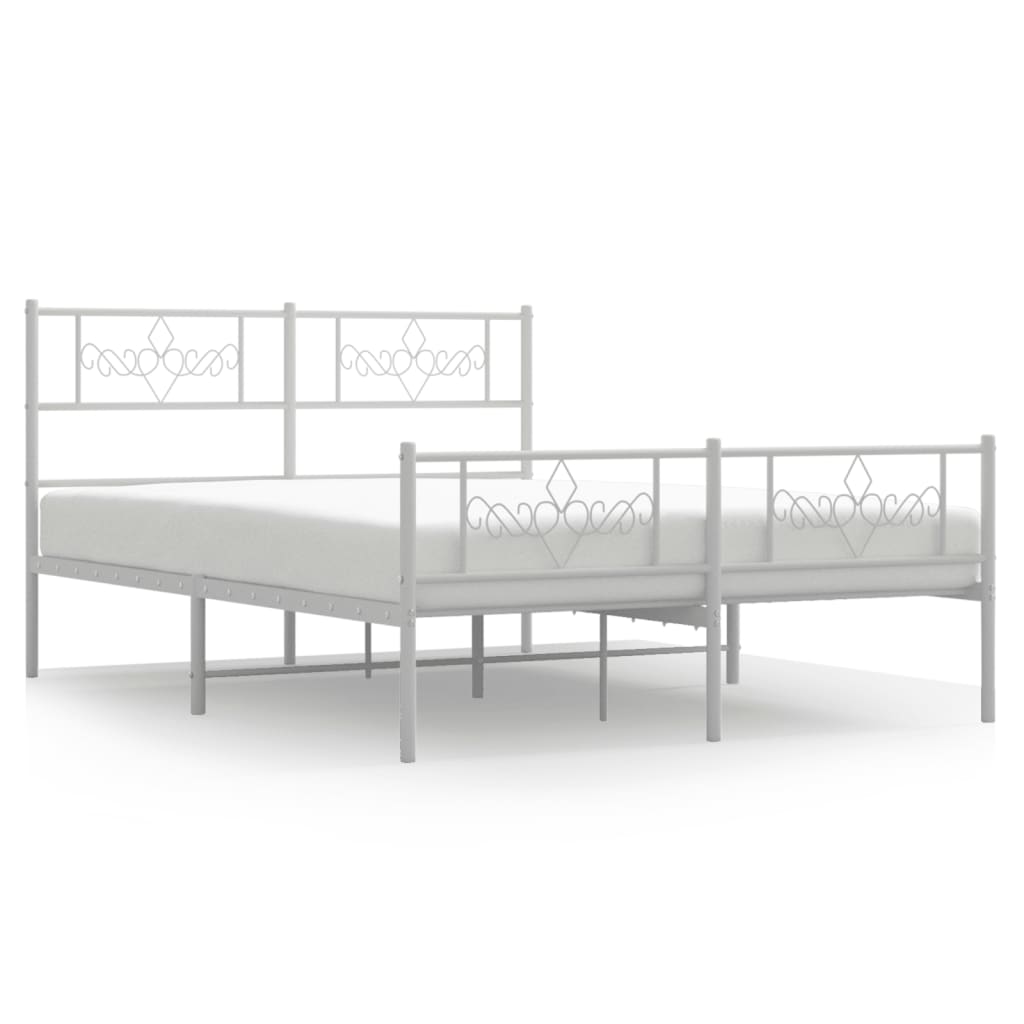 Metal Bed Frame with Headboard and Footboard White 135x190 cm