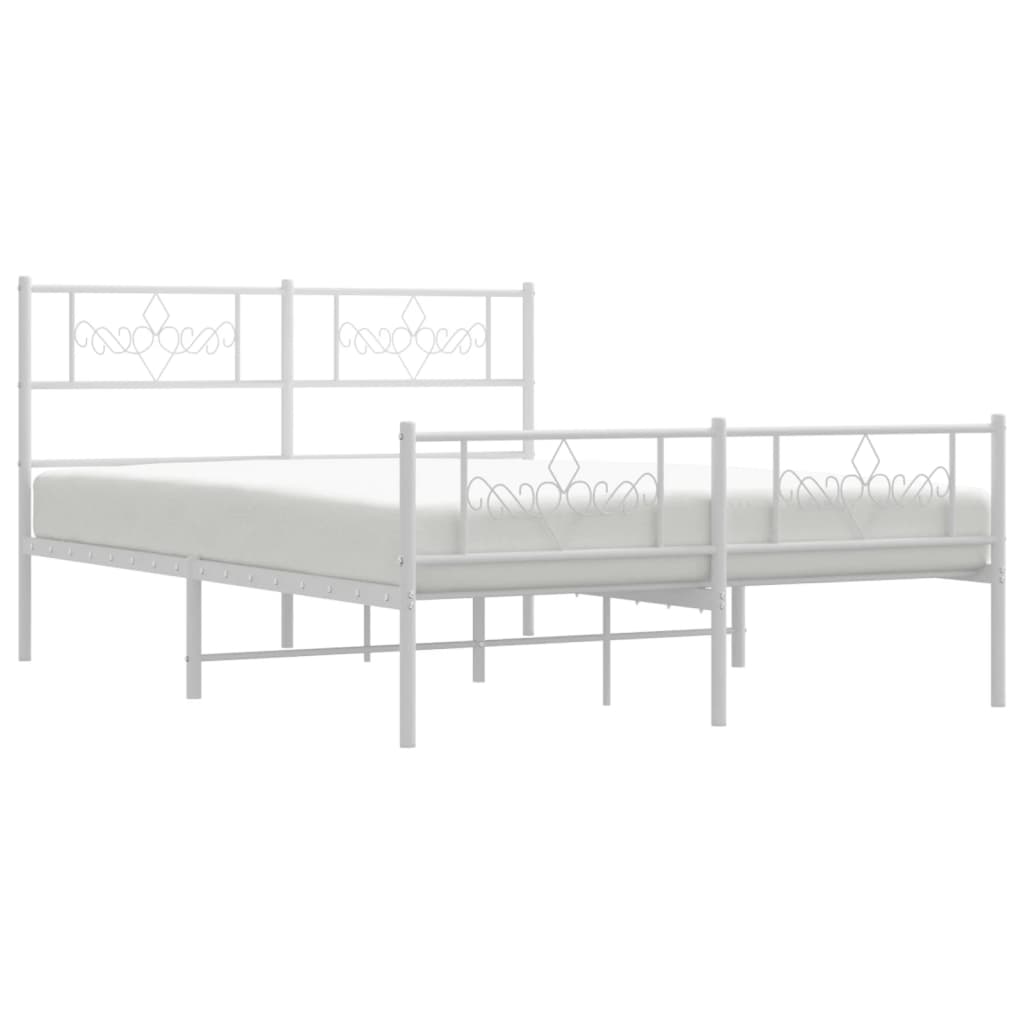 Metal Bed Frame with Headboard and Footboard White 135x190 cm