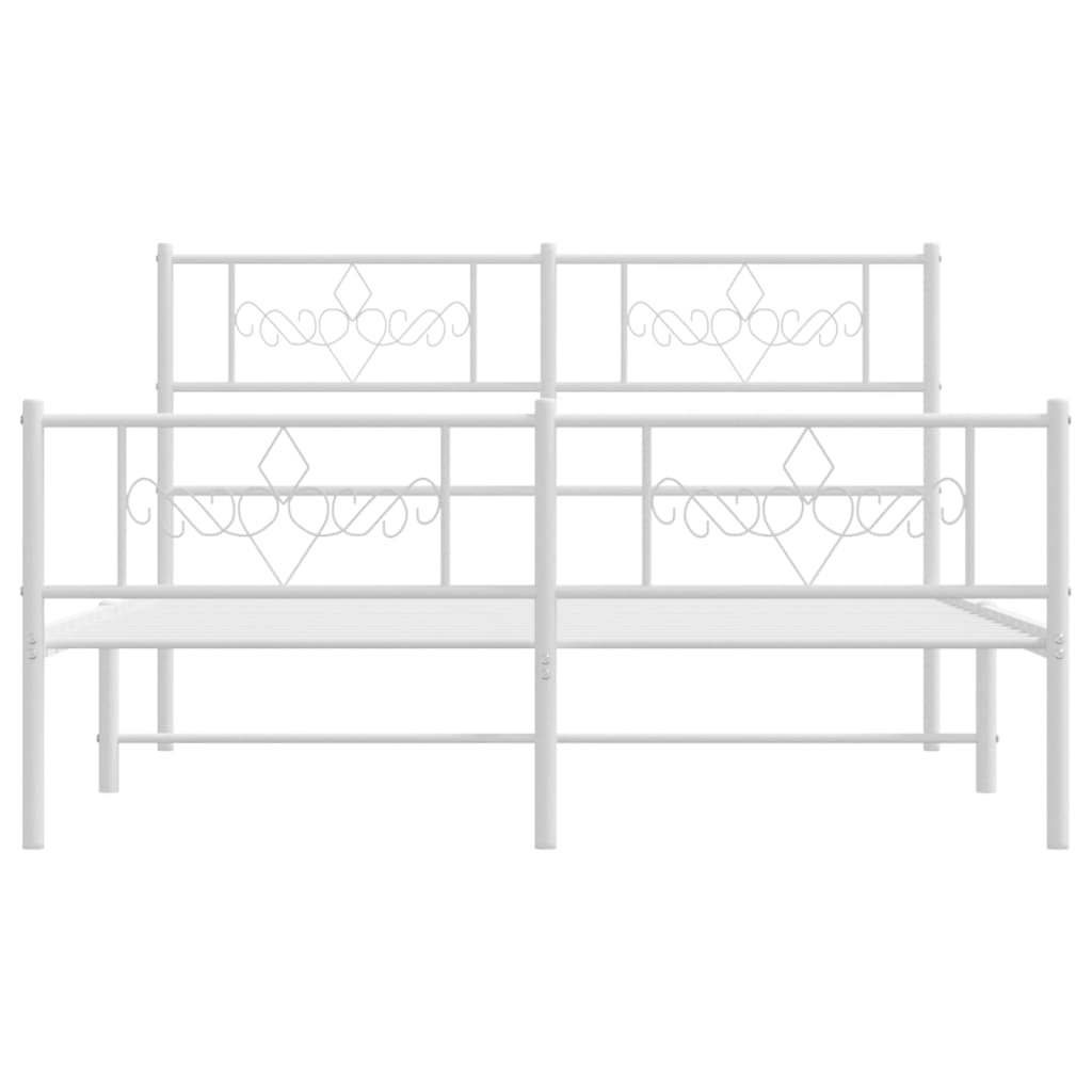 Metal Bed Frame with Headboard and Footboard White 135x190 cm