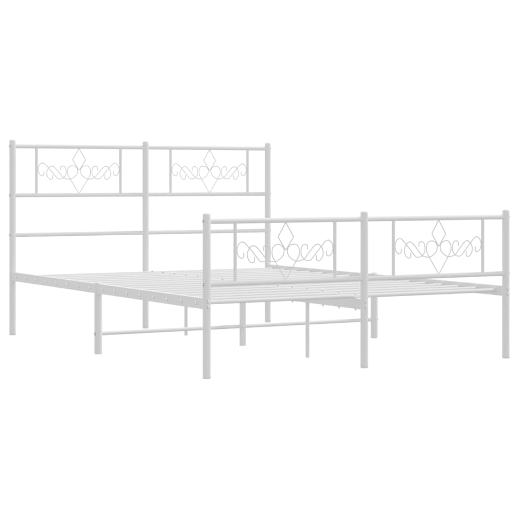 Metal Bed Frame with Headboard and Footboard White 135x190 cm