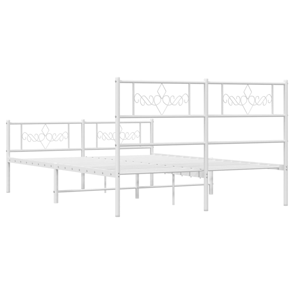 Metal Bed Frame with Headboard and Footboard White 135x190 cm