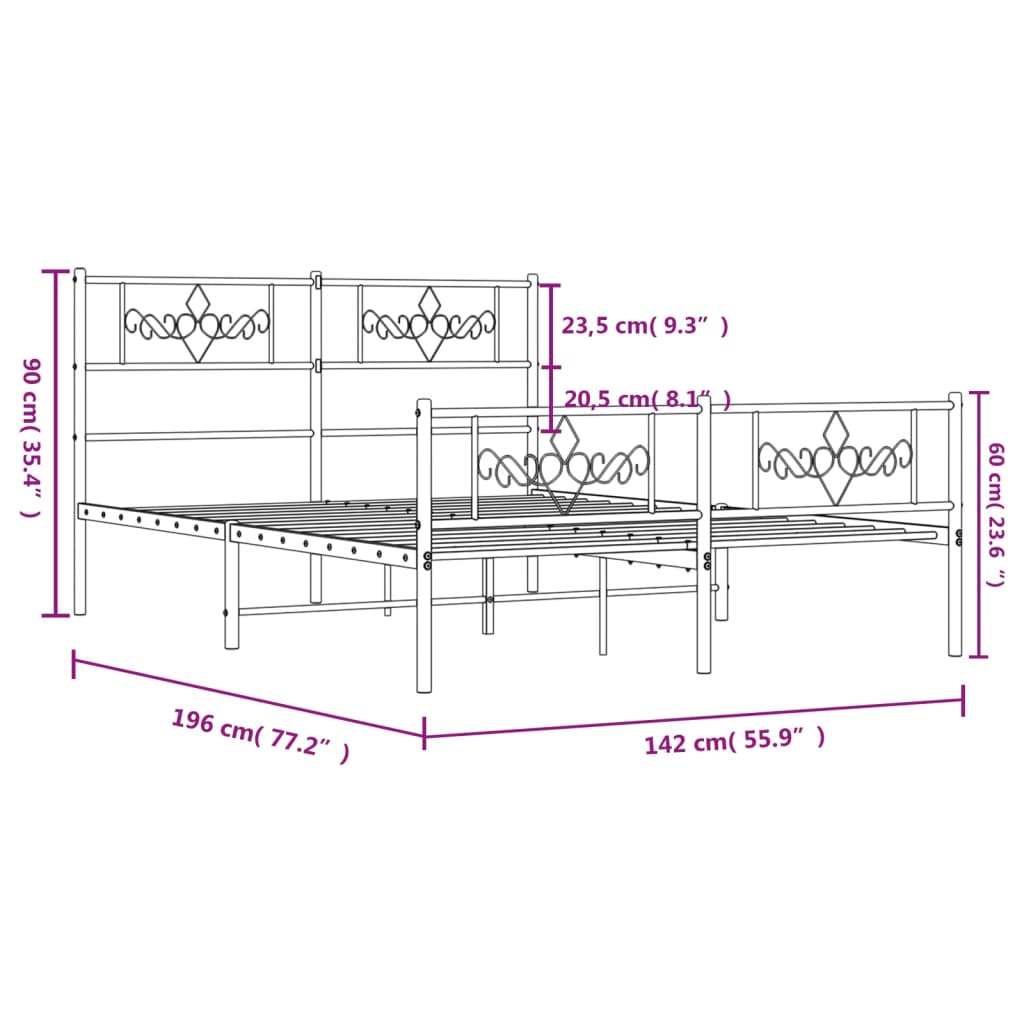 Metal Bed Frame with Headboard and Footboard White 135x190 cm