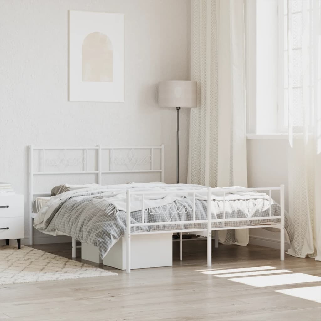 Metal Bed Frame with Headboard and Footboard White 135x190 cm