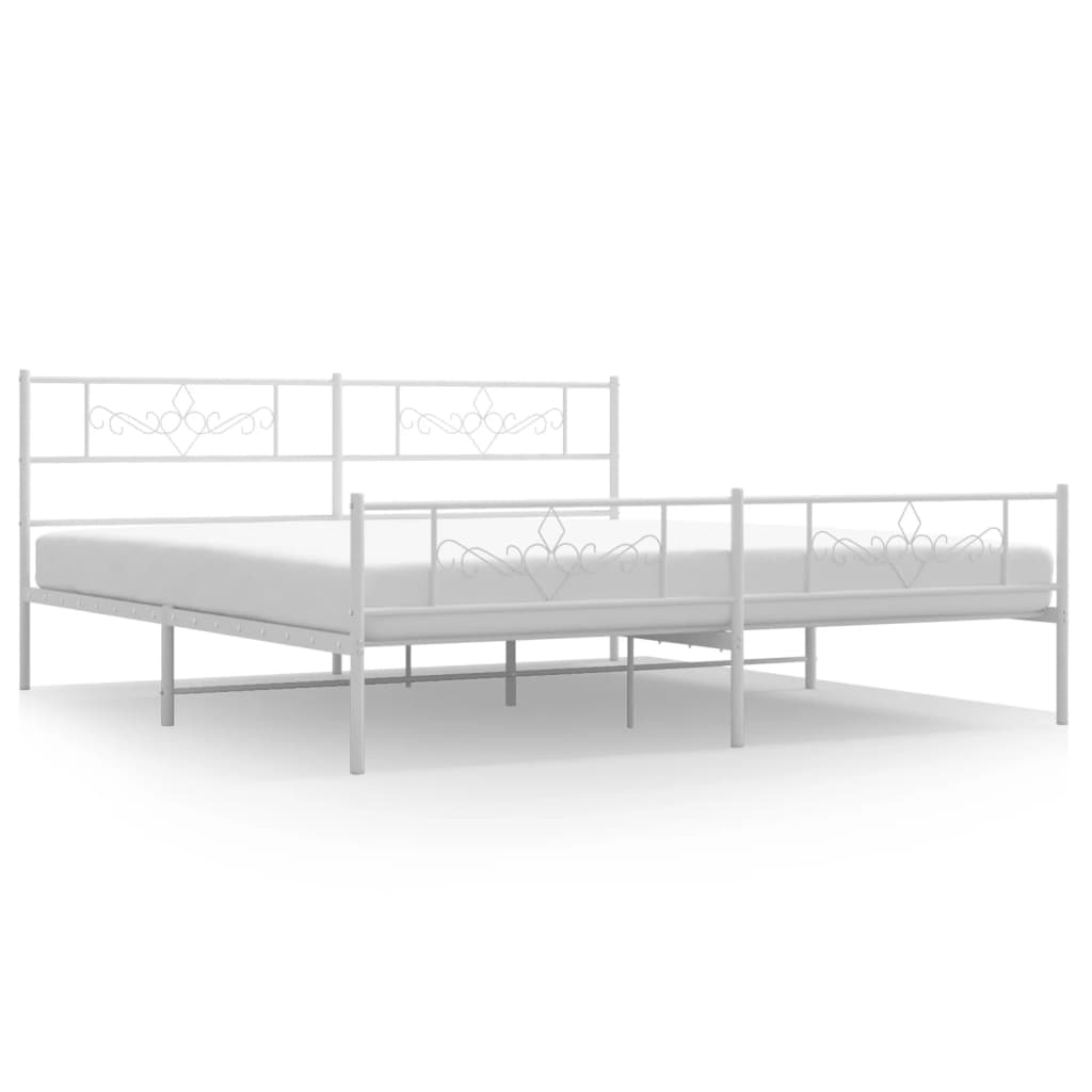 Metal Bed Frame with Headboard and Footboard White 183x203 cm King Size