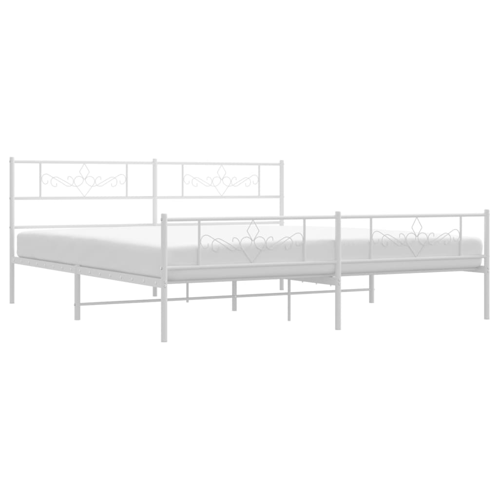 Metal Bed Frame with Headboard and Footboard White 183x203 cm King Size