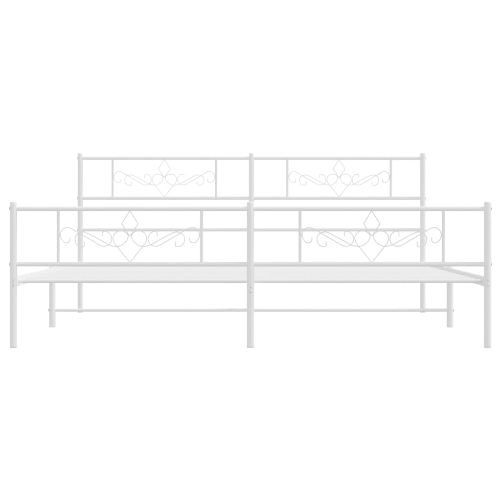 Metal Bed Frame with Headboard and Footboard White 183x203 cm King Size