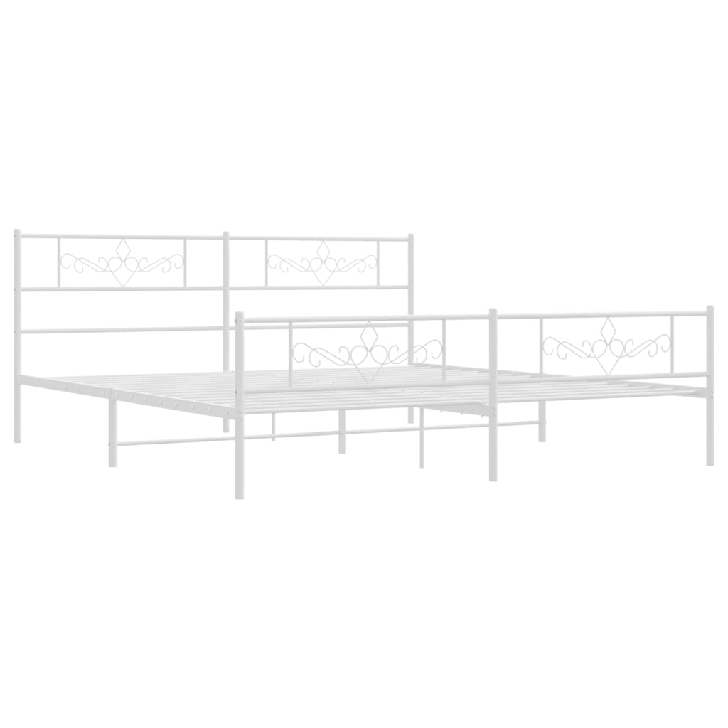 Metal Bed Frame with Headboard and Footboard White 183x203 cm King Size