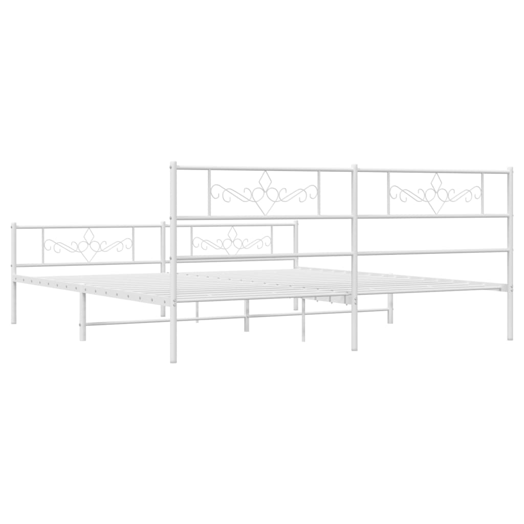 Metal Bed Frame with Headboard and Footboard White 183x203 cm King Size