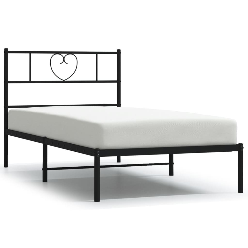 Metal Bed Frame with Headboard Black 92x187 cm Single Size