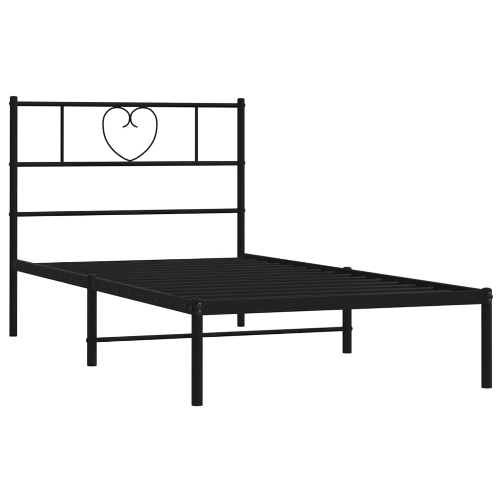 Metal Bed Frame with Headboard Black 92x187 cm Single Size