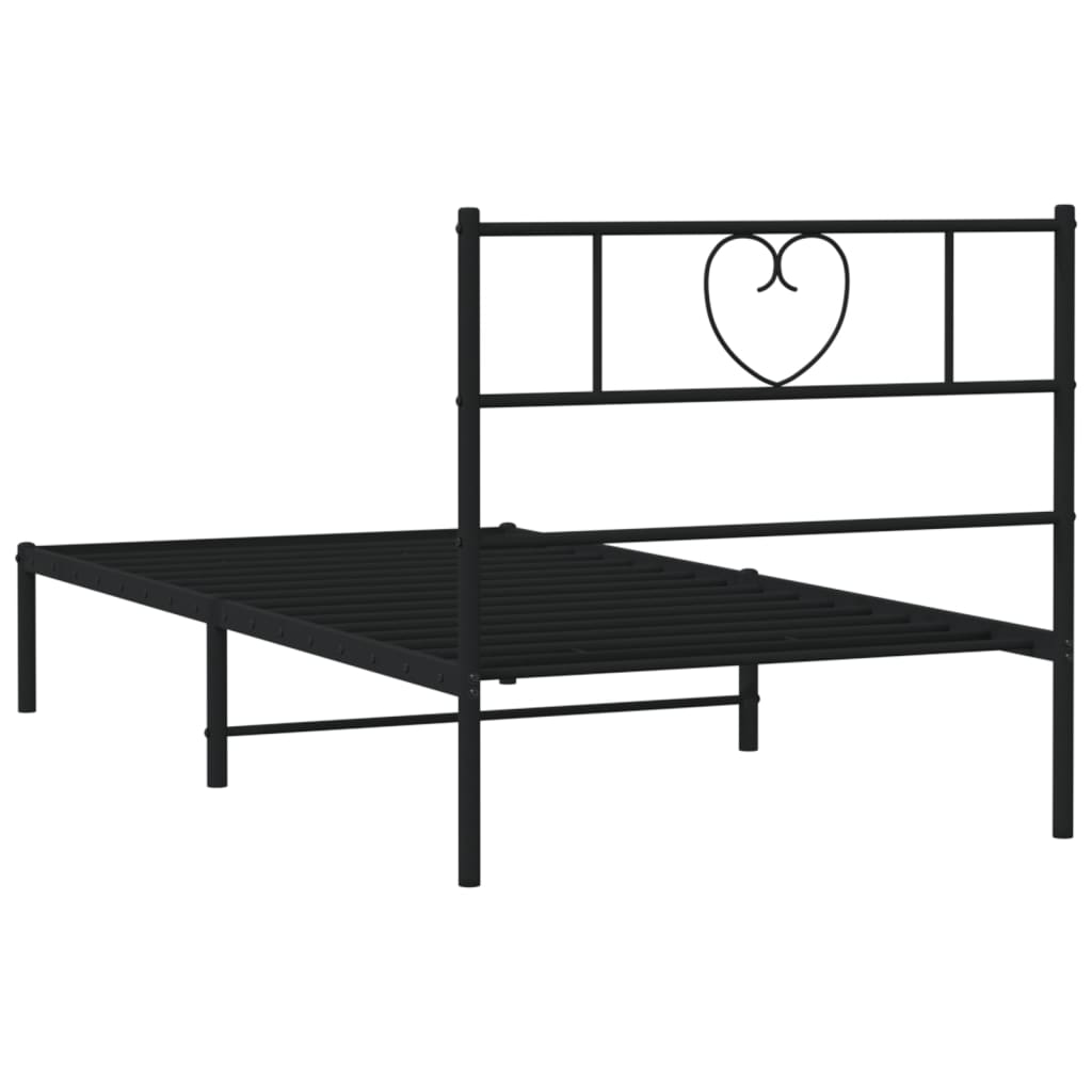 Metal Bed Frame with Headboard Black 92x187 cm Single Size