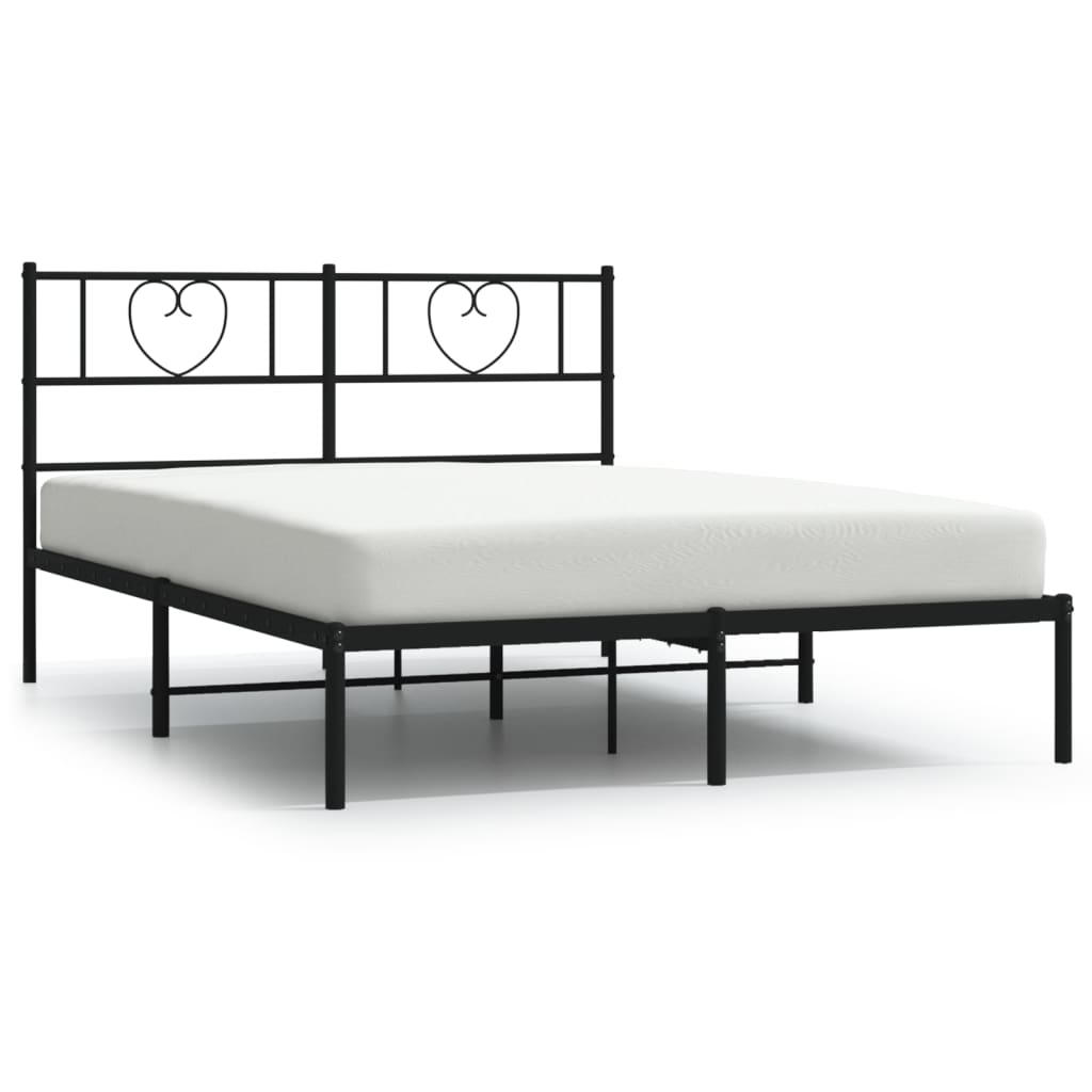 Metal Bed Frame with Headboard Black 135x190 cm