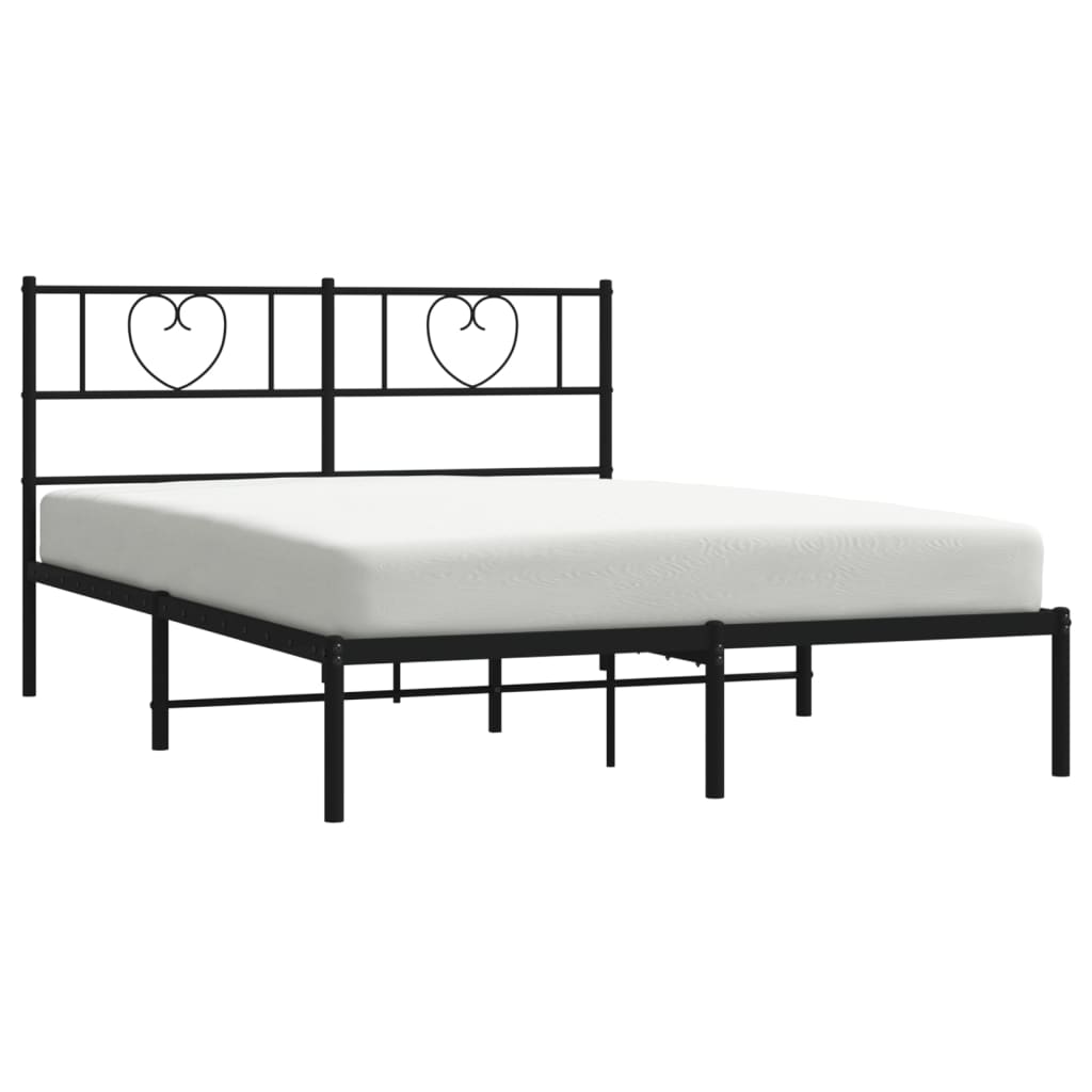 Metal Bed Frame with Headboard Black 135x190 cm