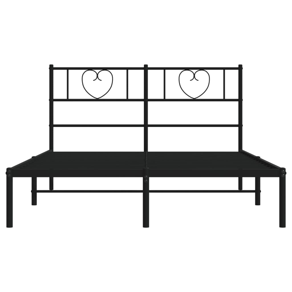 Metal Bed Frame with Headboard Black 135x190 cm