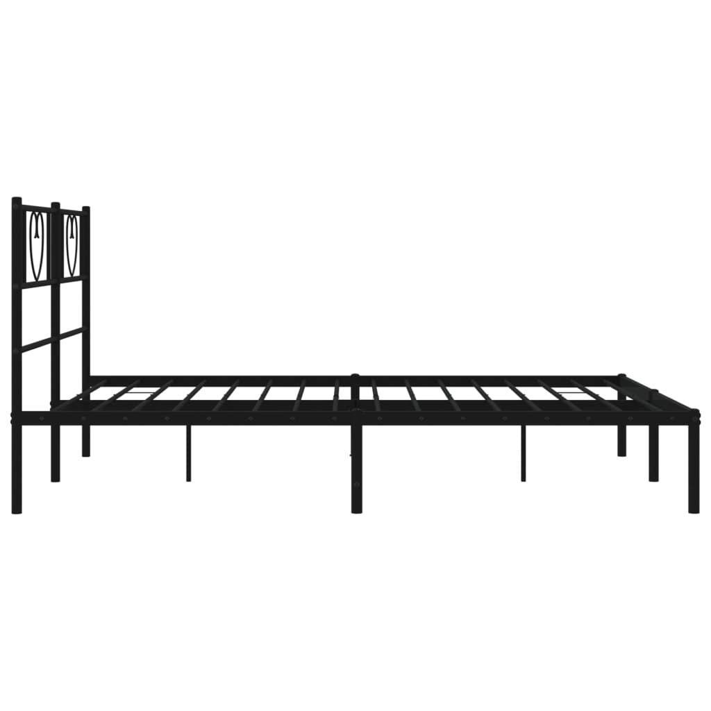 Metal Bed Frame with Headboard Black 135x190 cm