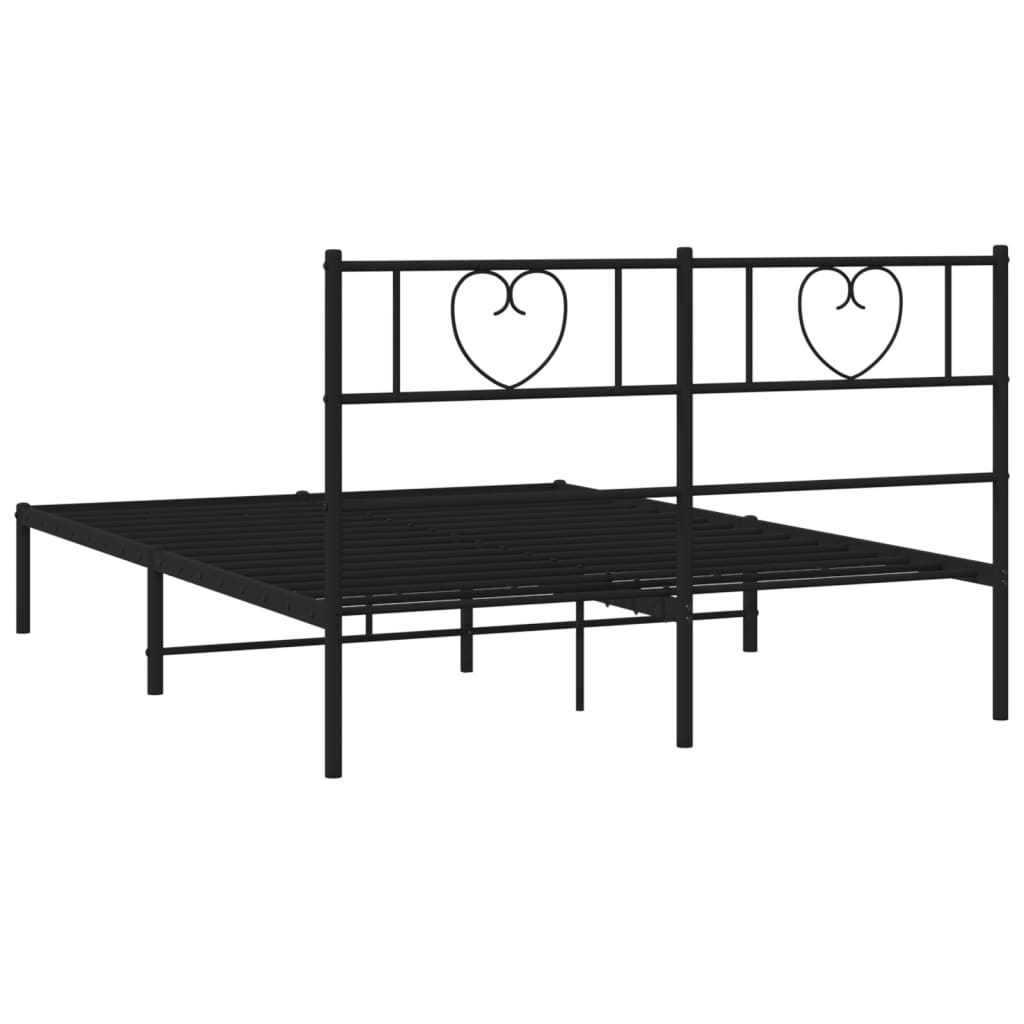 Metal Bed Frame with Headboard Black 135x190 cm