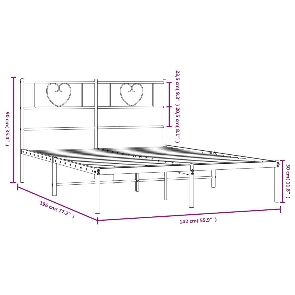 Metal Bed Frame with Headboard Black 135x190 cm