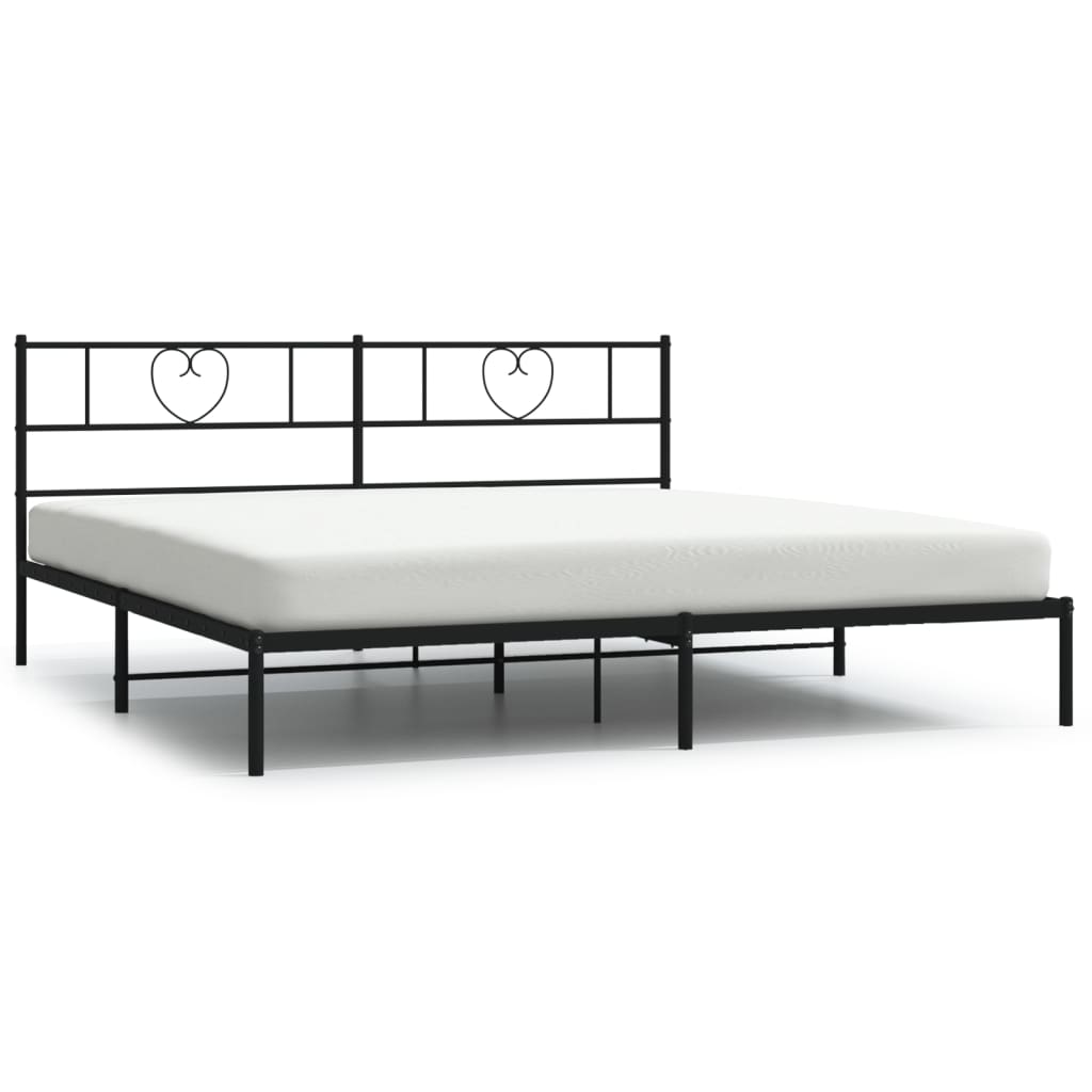 Metal Bed Frame with Headboard Black 183x203 cm King Size