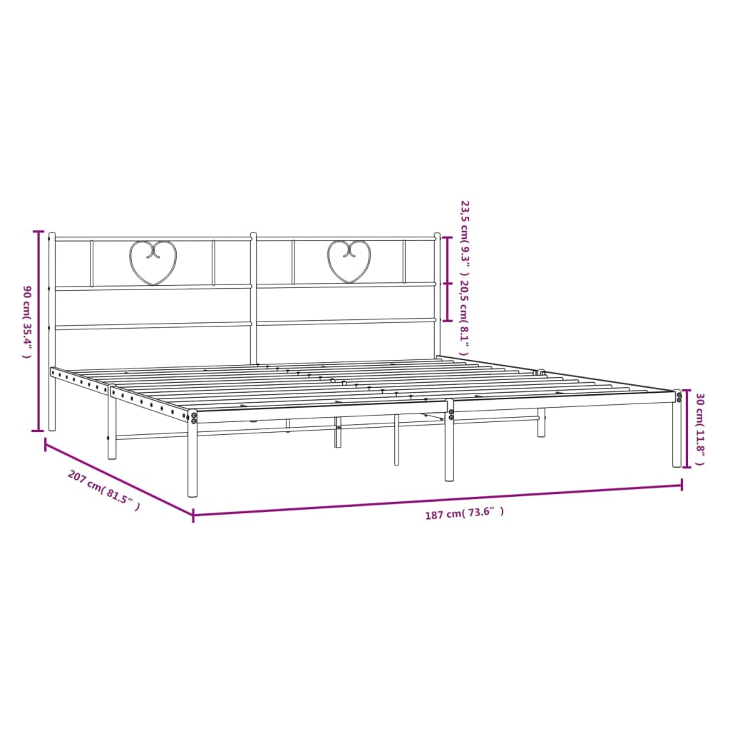 Metal Bed Frame with Headboard Black 183x203 cm King Size