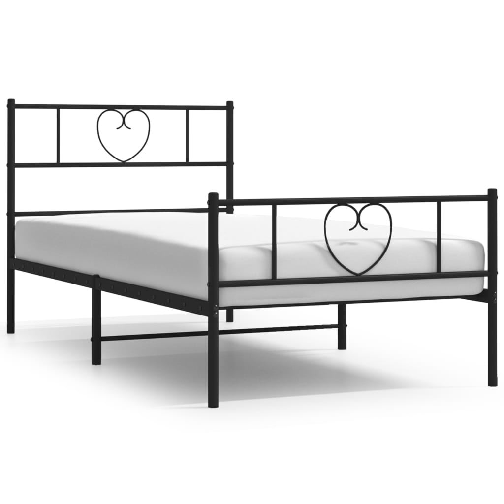 Metal Bed Frame with Headboard and Footboard Black 92x187 cm Single Size