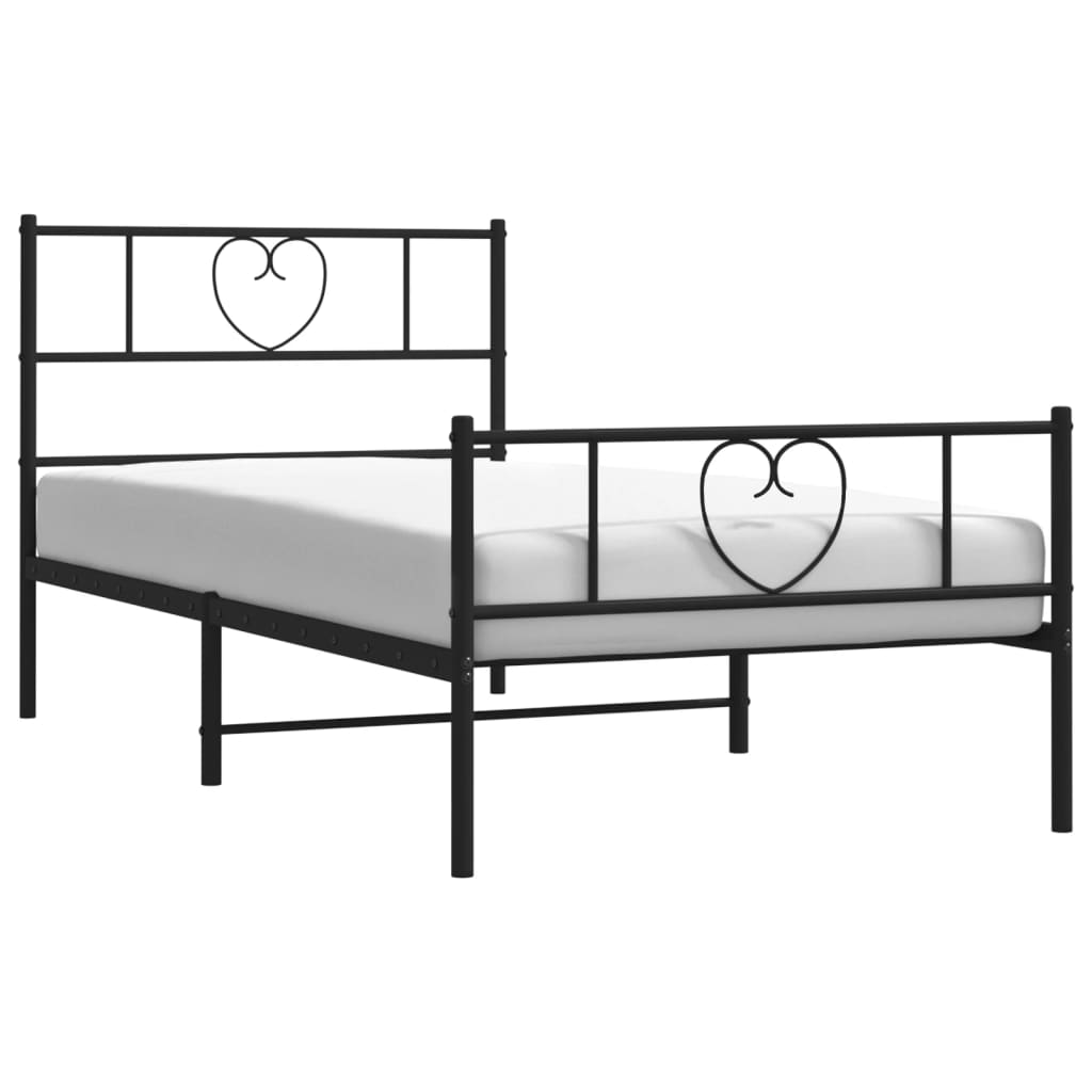 Metal Bed Frame with Headboard and Footboard Black 92x187 cm Single Size