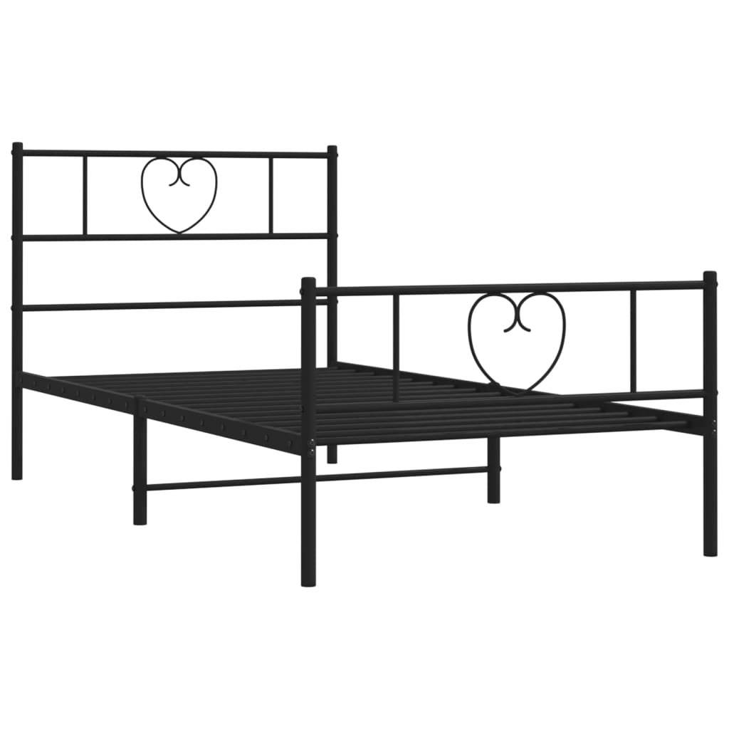 Metal Bed Frame with Headboard and Footboard Black 92x187 cm Single Size