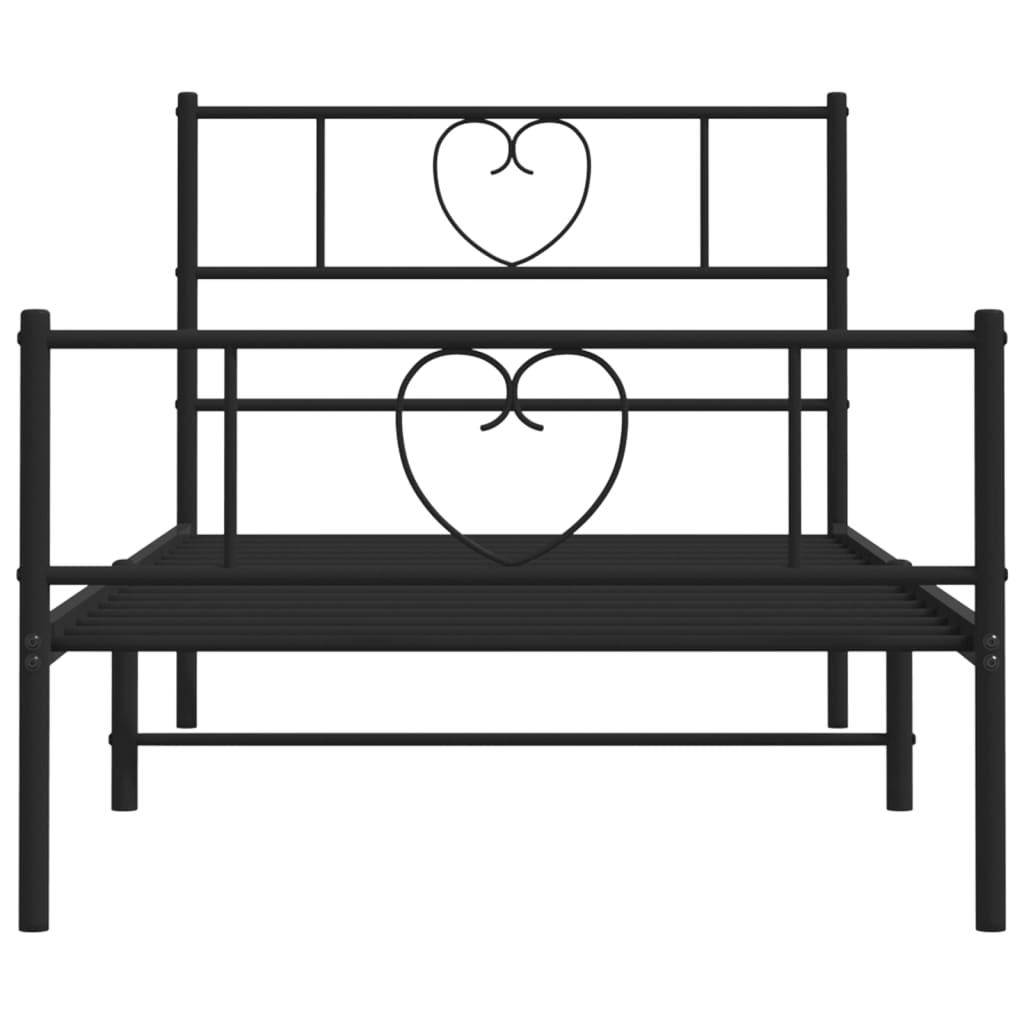 Metal Bed Frame with Headboard and Footboard Black 92x187 cm Single Size