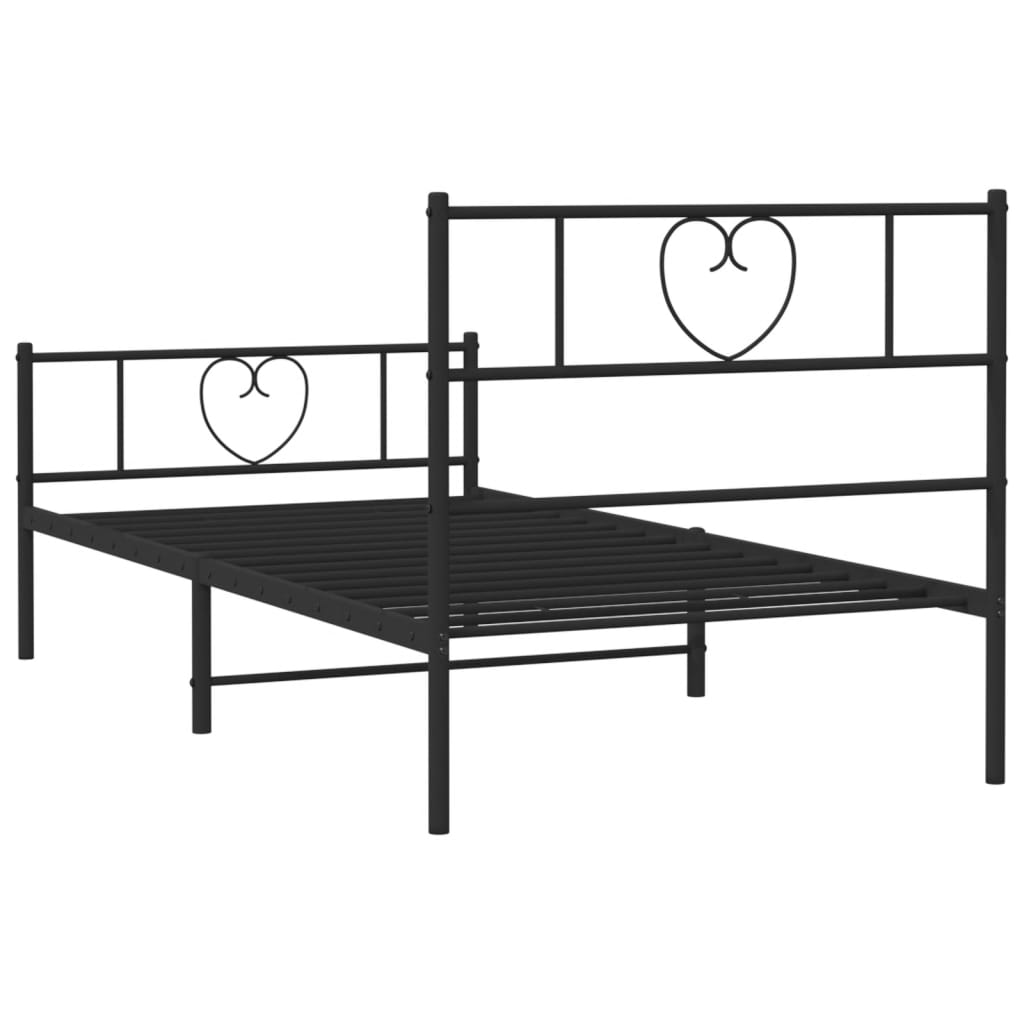 Metal Bed Frame with Headboard and Footboard Black 92x187 cm Single Size