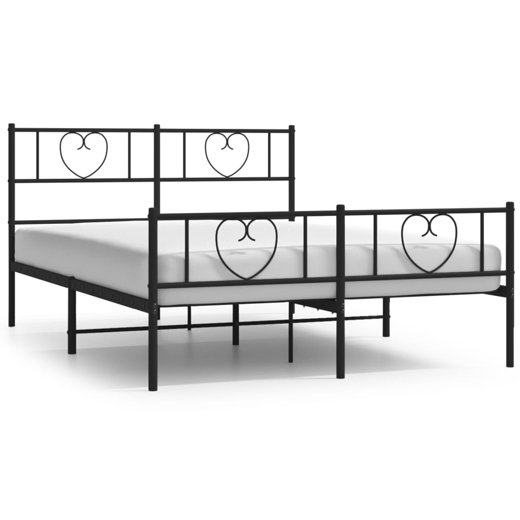 Metal Bed Frame with Headboard and Footboard Black 135x190 cm