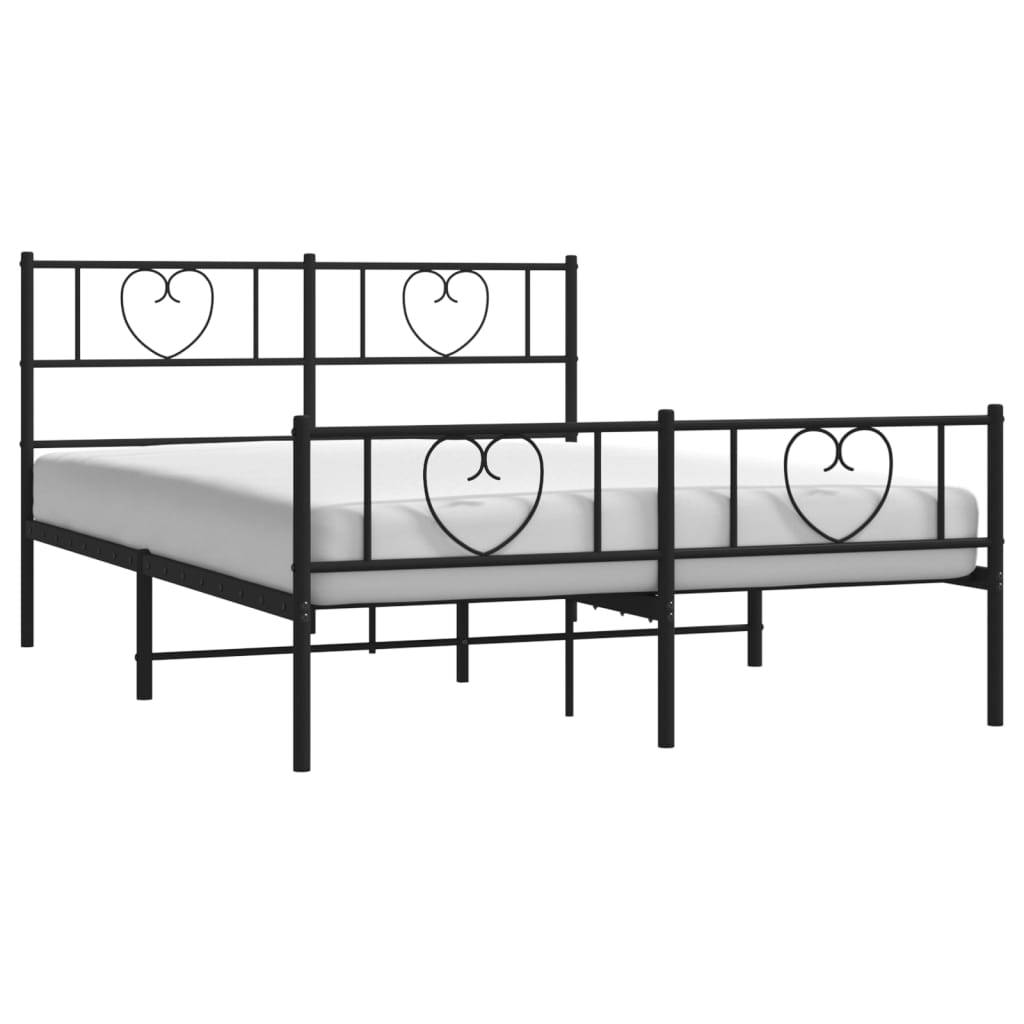 Metal Bed Frame with Headboard and Footboard Black 135x190 cm