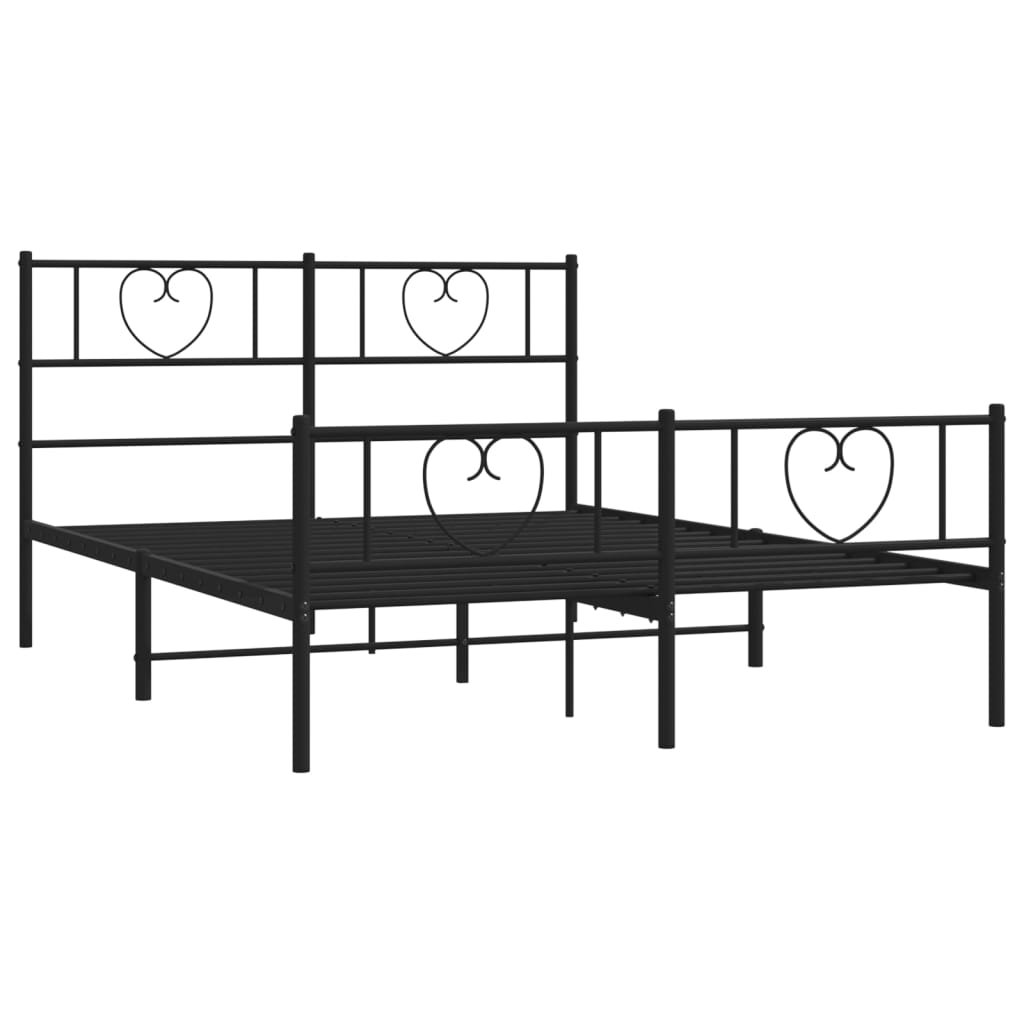 Metal Bed Frame with Headboard and Footboard Black 135x190 cm