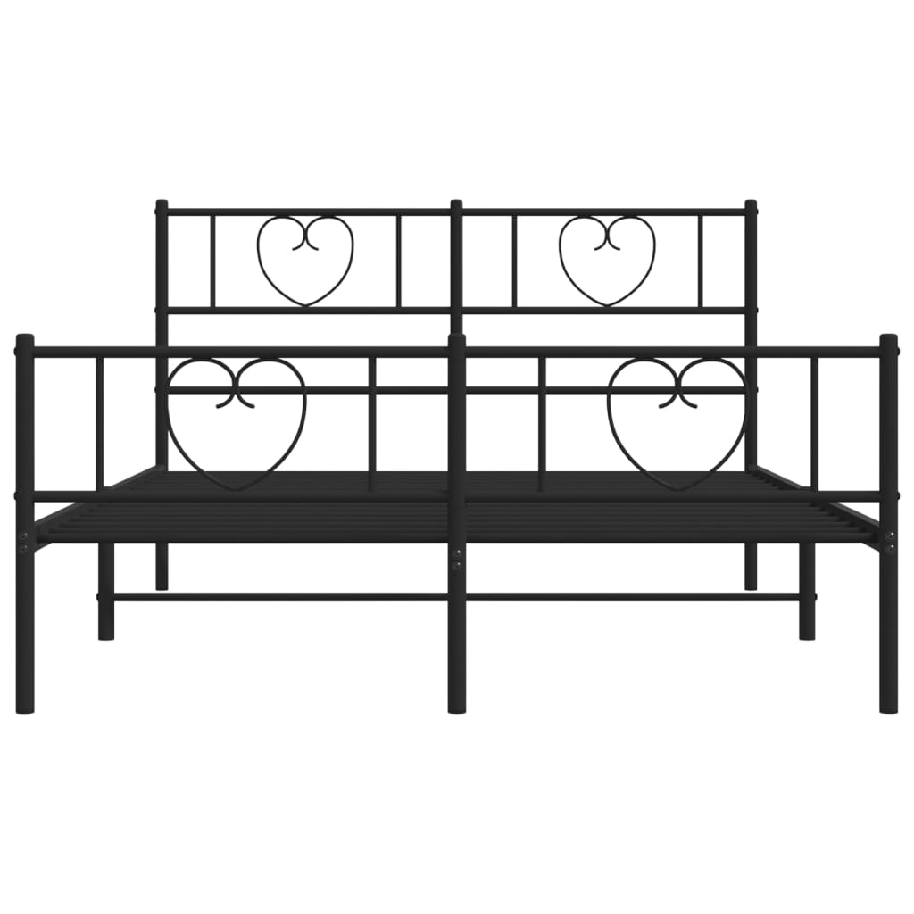 Metal Bed Frame with Headboard and Footboard Black 135x190 cm