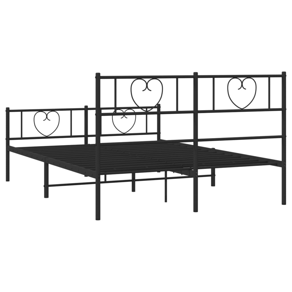 Metal Bed Frame with Headboard and Footboard Black 135x190 cm