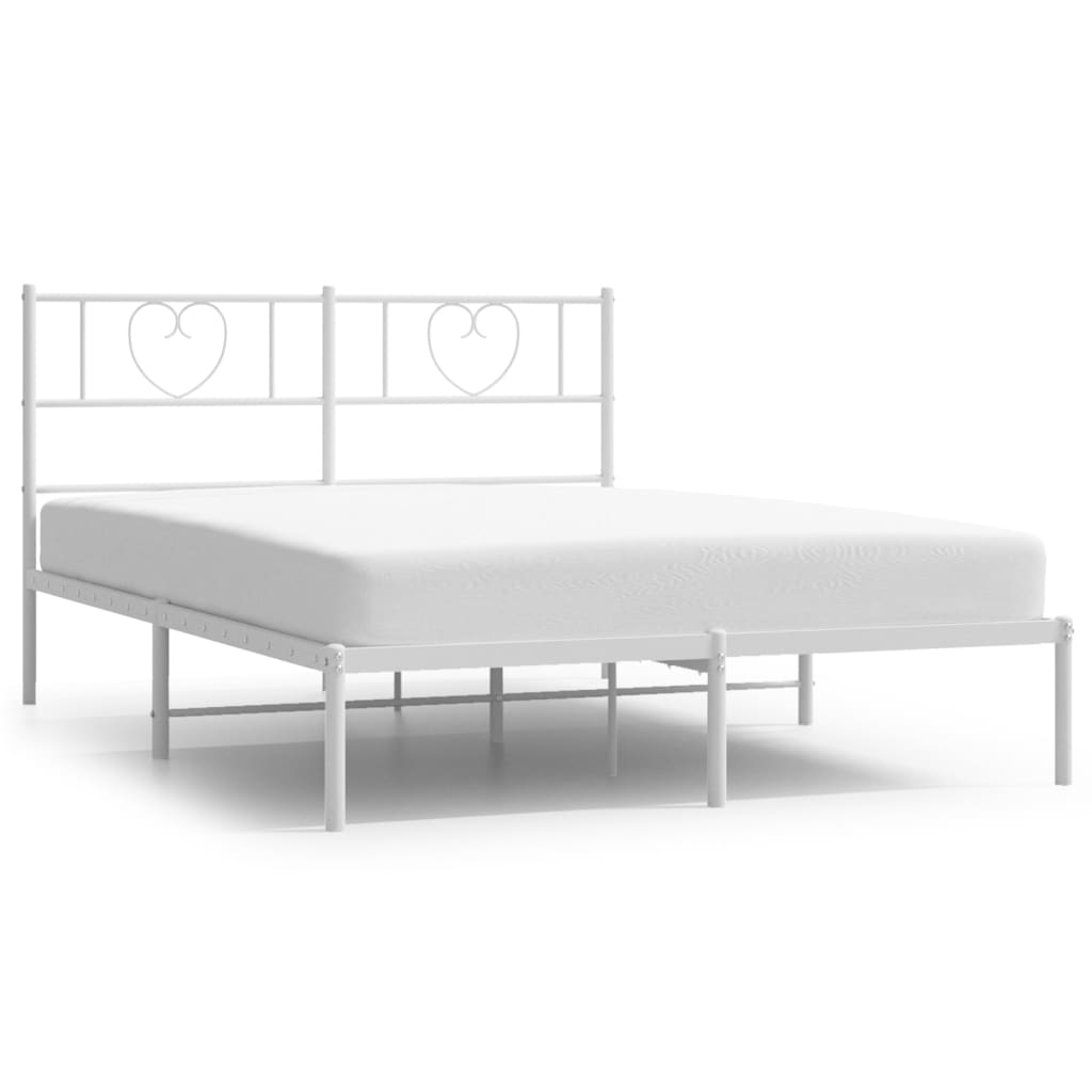 Metal Bed Frame with Headboard White 135x190 cm