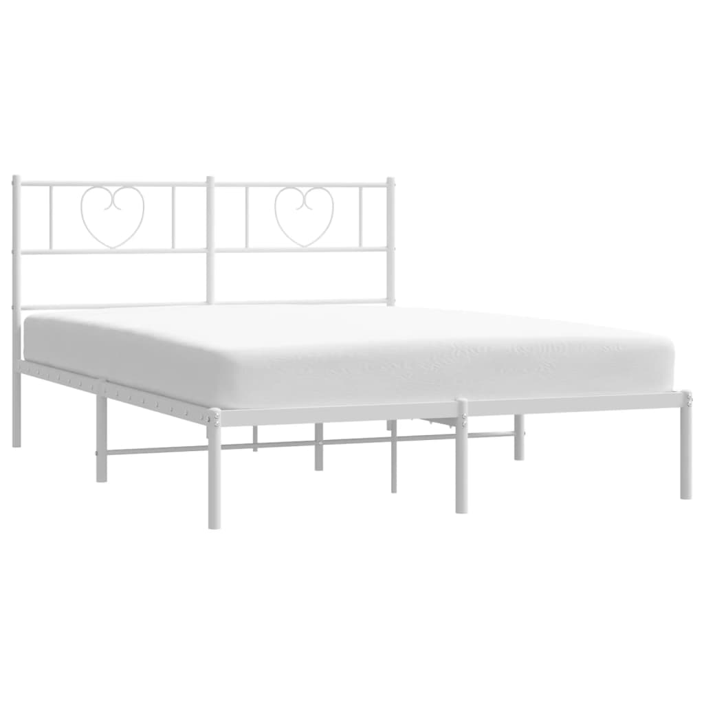 Metal Bed Frame with Headboard White 135x190 cm