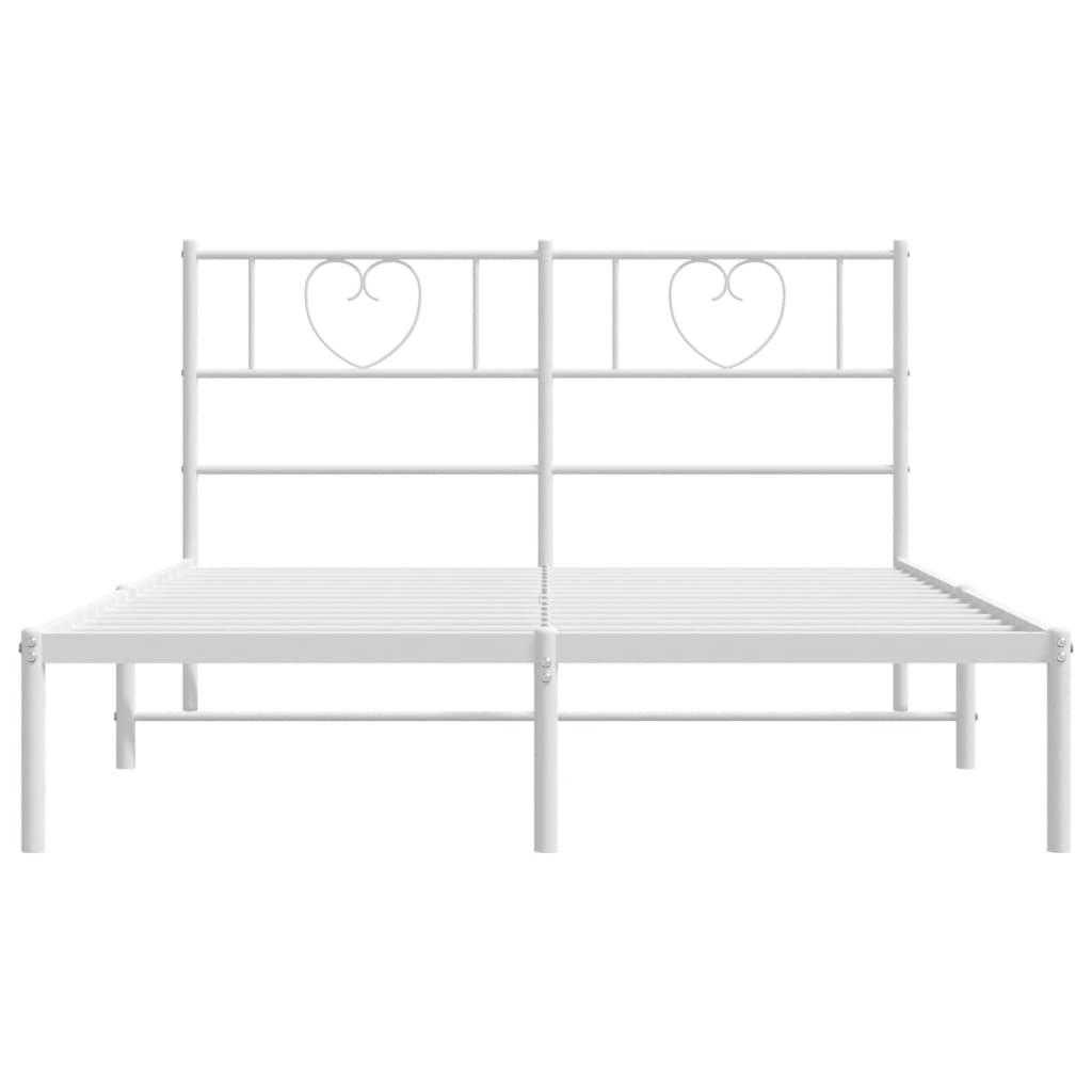 Metal Bed Frame with Headboard White 135x190 cm