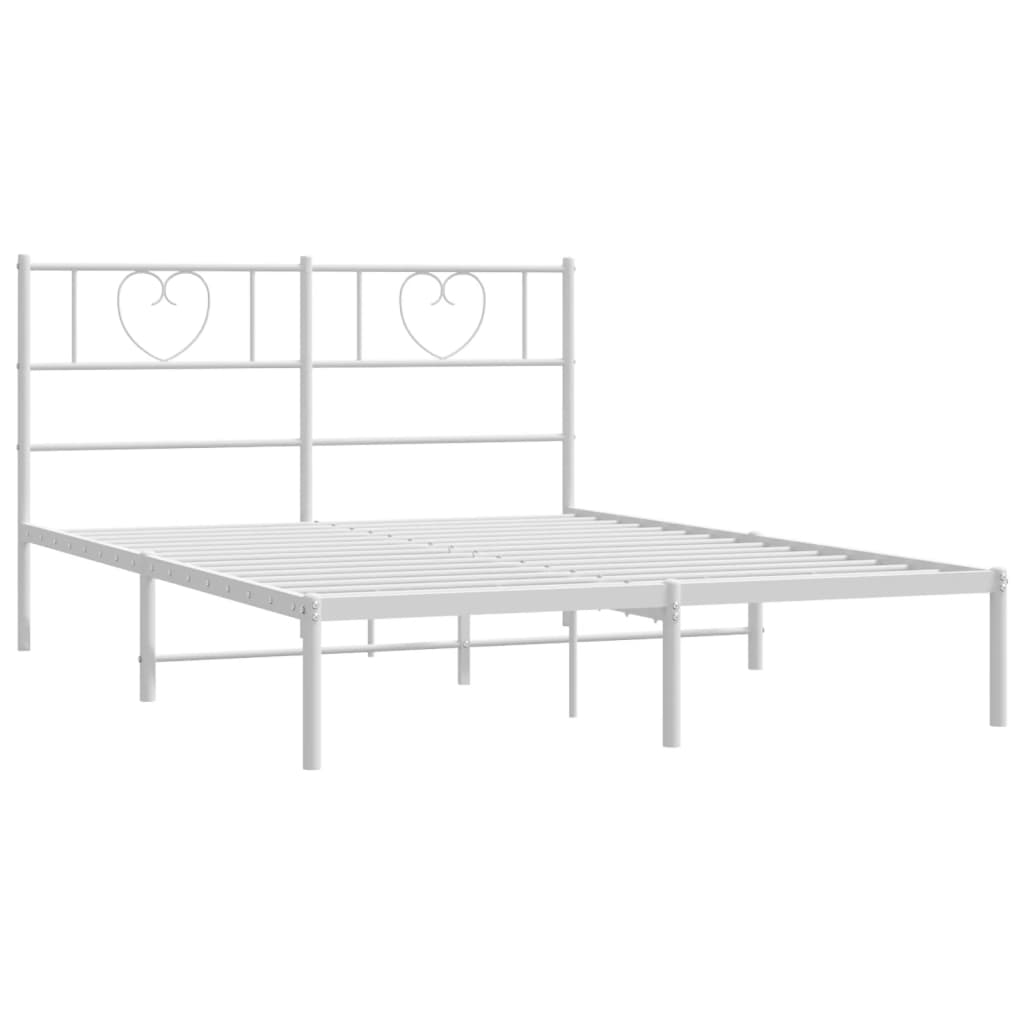 Metal Bed Frame with Headboard White 135x190 cm