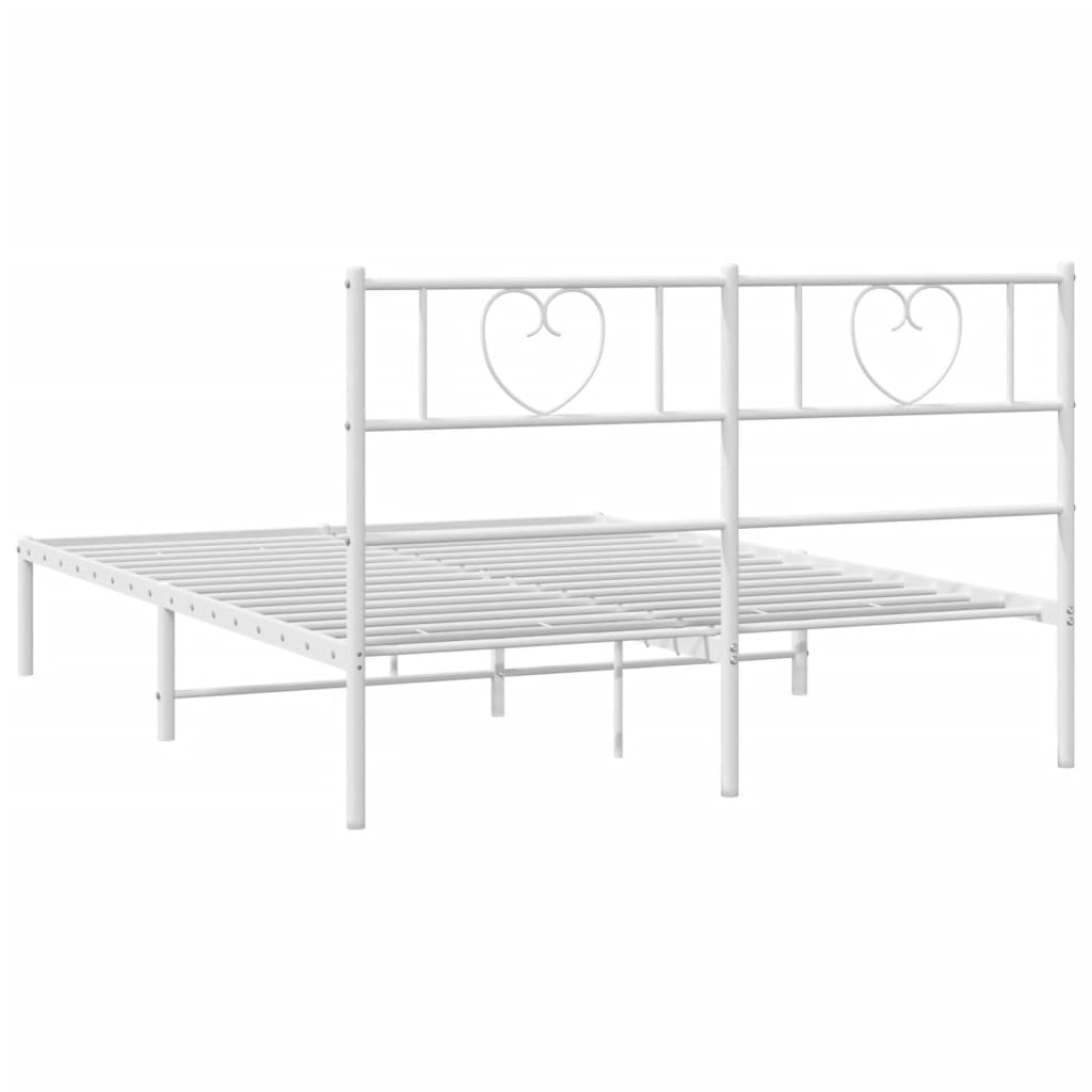 Metal Bed Frame with Headboard White 135x190 cm