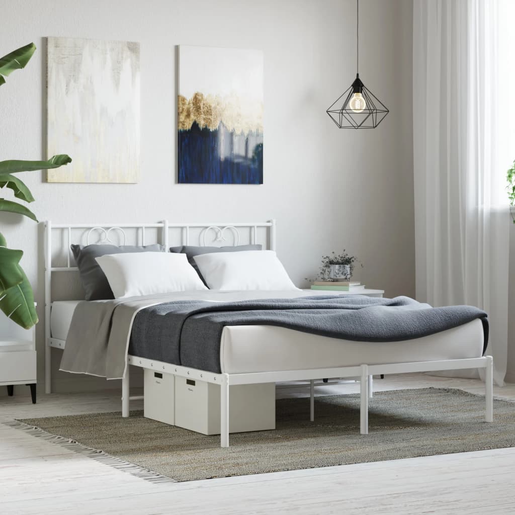 Metal Bed Frame with Headboard White 135x190 cm