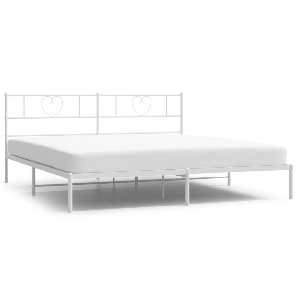 Metal Bed Frame with Headboard White 183x203 cm King Size