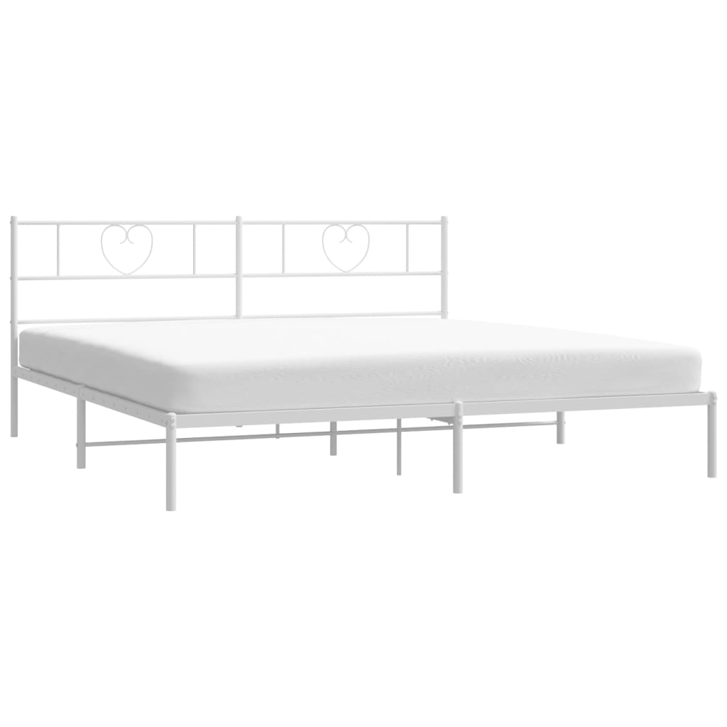 Metal Bed Frame with Headboard White 183x203 cm King Size