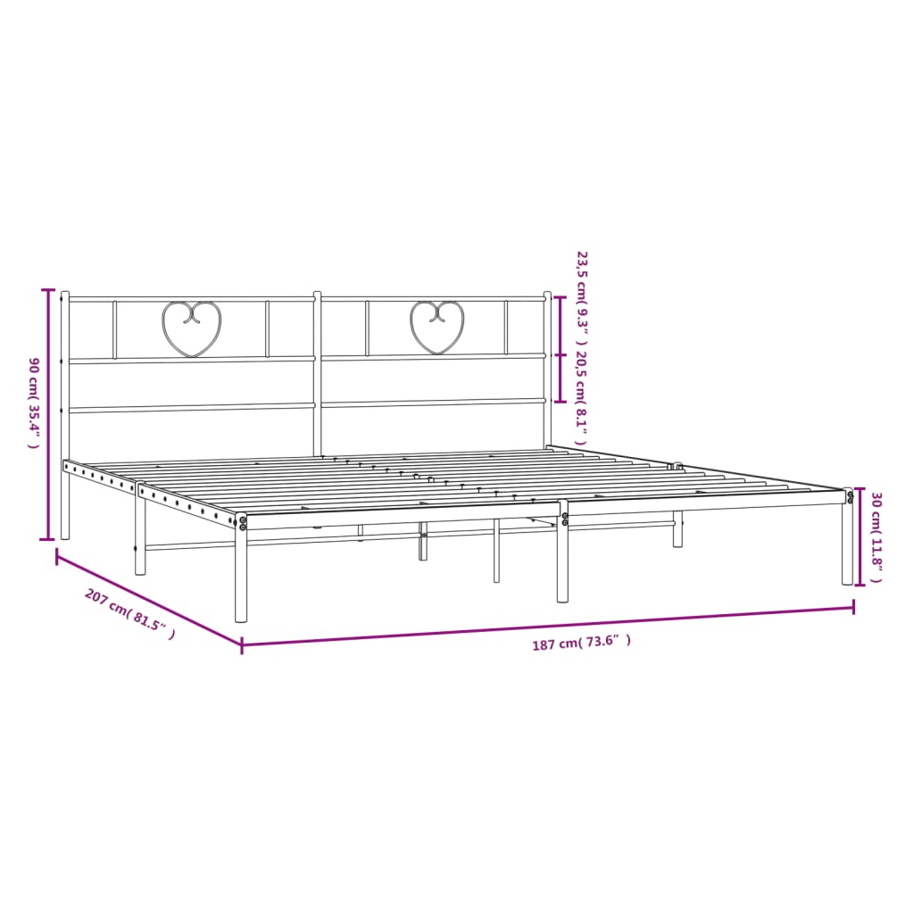 Metal Bed Frame with Headboard White 183x203 cm King Size