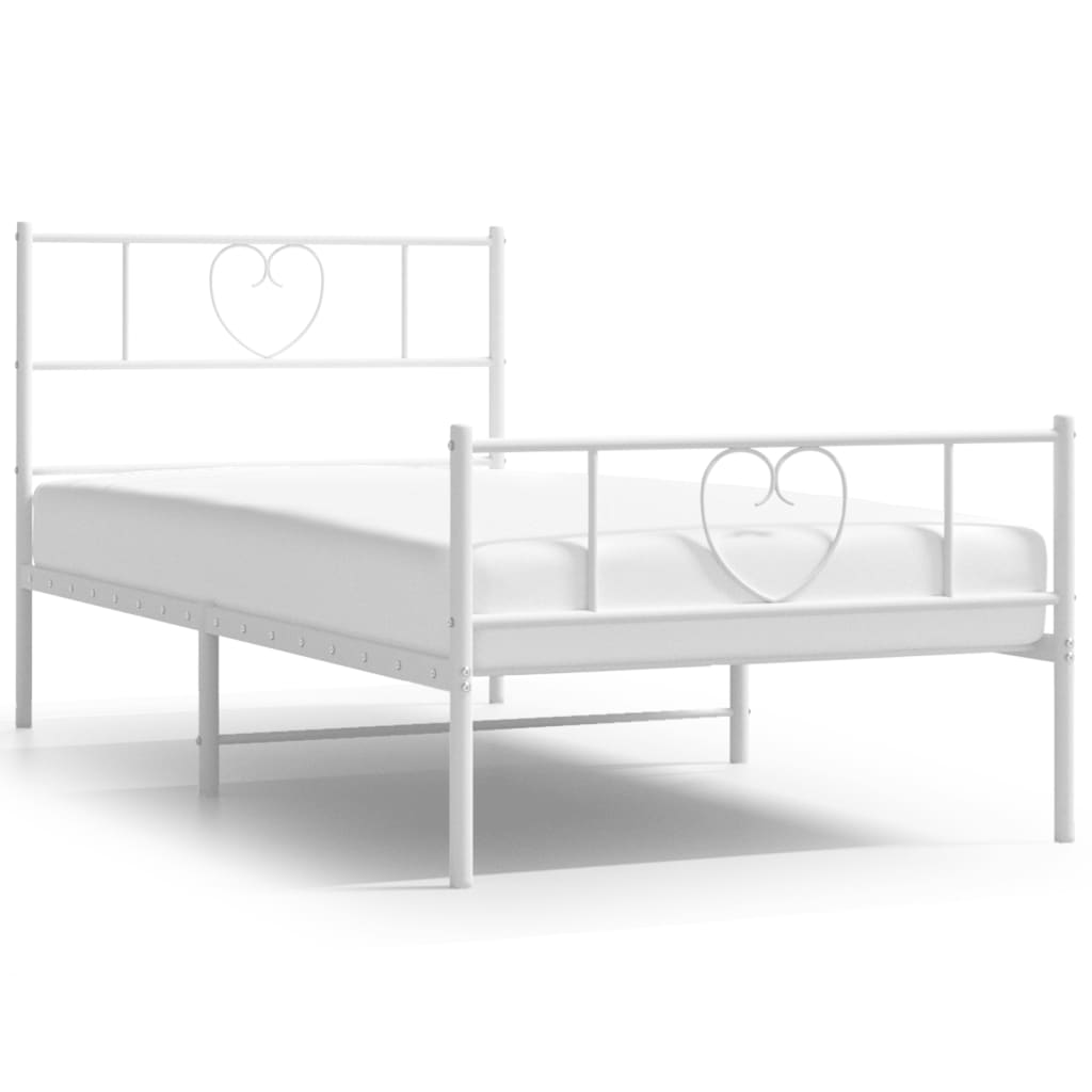 Metal Bed Frame with Headboard and Footboard White 92x187 cm Single Size