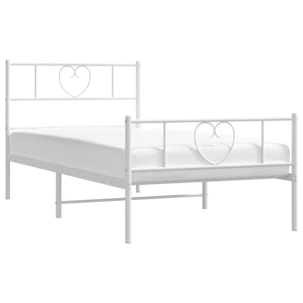 Metal Bed Frame with Headboard and Footboard White 92x187 cm Single Size