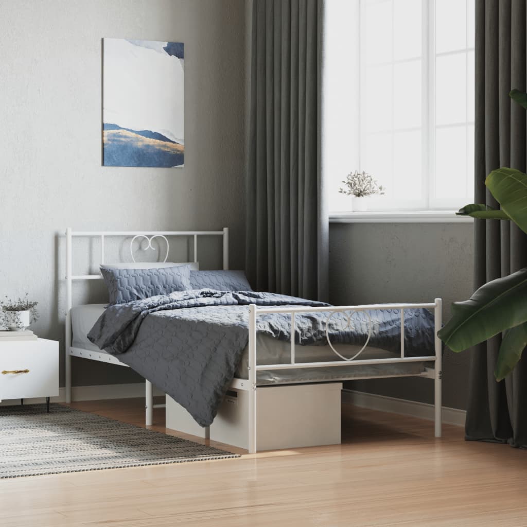 Metal Bed Frame with Headboard and Footboard White 92x187 cm Single Size