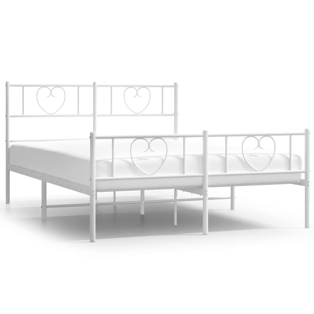 Metal Bed Frame with Headboard and Footboard White 135x190 cm