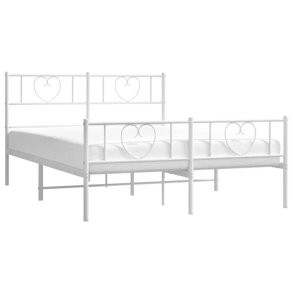 Metal Bed Frame with Headboard and Footboard White 135x190 cm