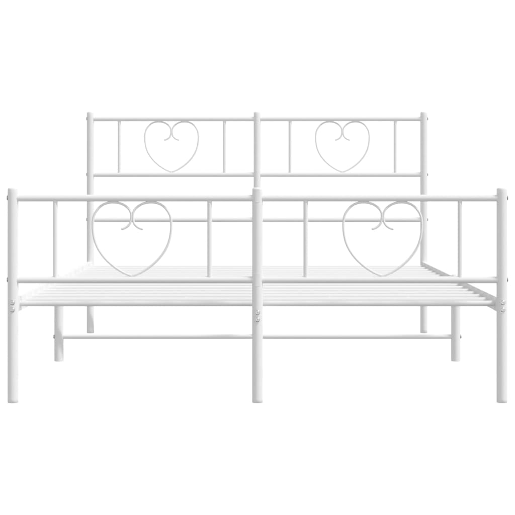 Metal Bed Frame with Headboard and Footboard White 135x190 cm