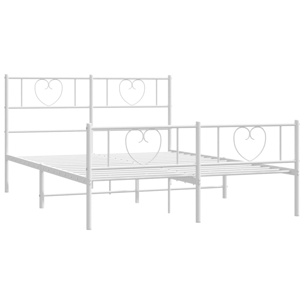 Metal Bed Frame with Headboard and Footboard White 135x190 cm